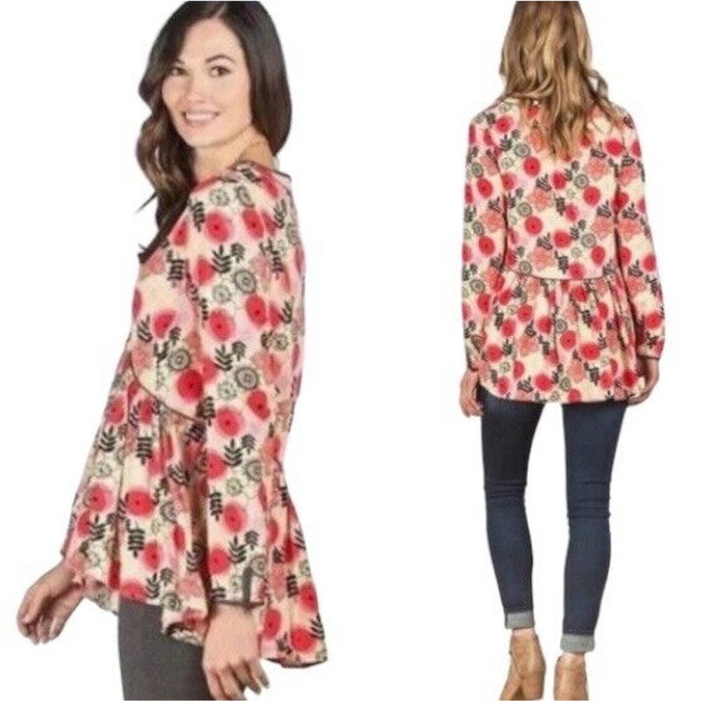 Matilda Jane Womens Make Believe Mistletoe Magic Tunic Blouse Poppy Boho Sz S